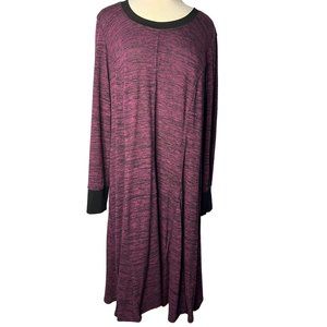 Avenue Dress Women 22/24 Black Purple Long Sleeve Round Neck Stretch Sheath Midi